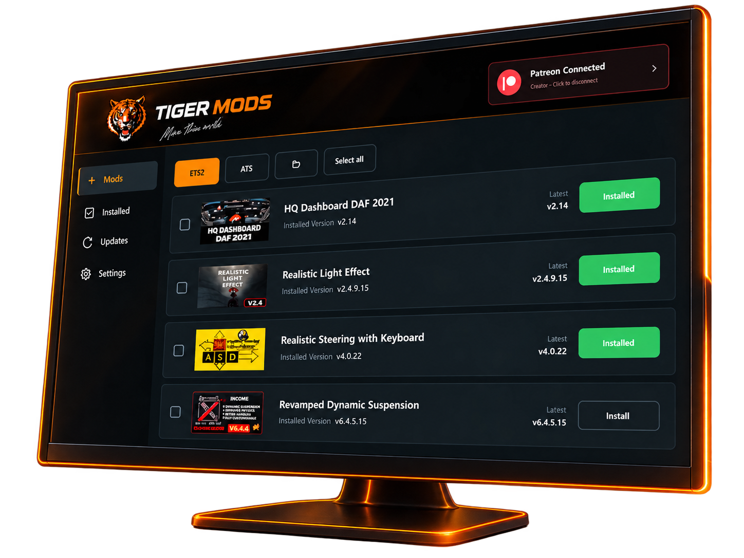 TigerMods Manager showcase monitor